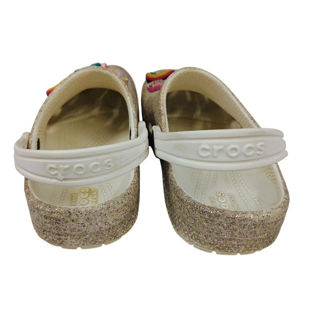 Crocs Classic‎ Glitter Clog Silver Multi Sparkle Shoes with Jibbitz Charms C13